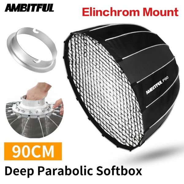 

light stands & booms ambitful portable p90 90cm quickly fast installation deep parabolic softbox + honeycomb grid for elinchrom mount flash