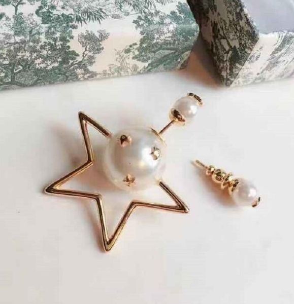 

luxury jewelry ladies earrings d designer high-end asymmetric five-pointed star stud earrings noble style, Golden;silver
