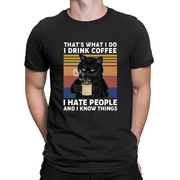 

xs-3xl 2020 fashion summer funny black cat that's what i do i drink coffee i hate people vintage men's t-shirt