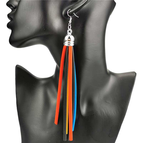

dangle & chandelier ukebay multicolor tassel earrings women long drop 5 colors rubber jewelry gothic ear accessories lengthen earring, Silver