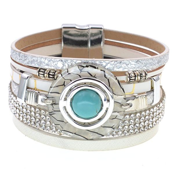 

tennis leather bracelet for women charm bangle magnetic clasp fashion jewelry, Golden;silver