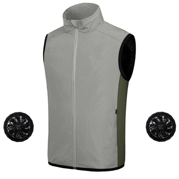 

outdoor t-shirts summer cooling waterproof men women hiking vest usb fan hunting fishing cycling air conditioning work outdoors, Gray;blue