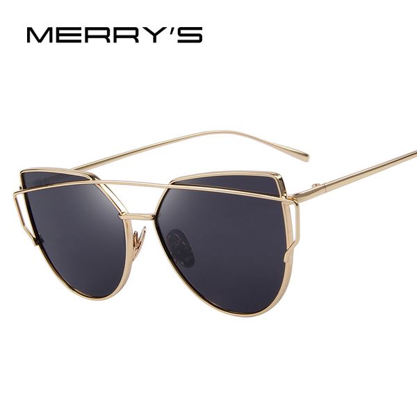 

sunglasses merry's fashion women cat eye classic brand designer twin-beams coating mirror flat panel lens s'7882, White;black
