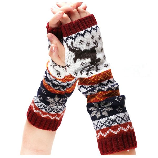 

winter fashion christmas elk wrist warmer knitted long fingerless gloves for women mittens, Blue;gray