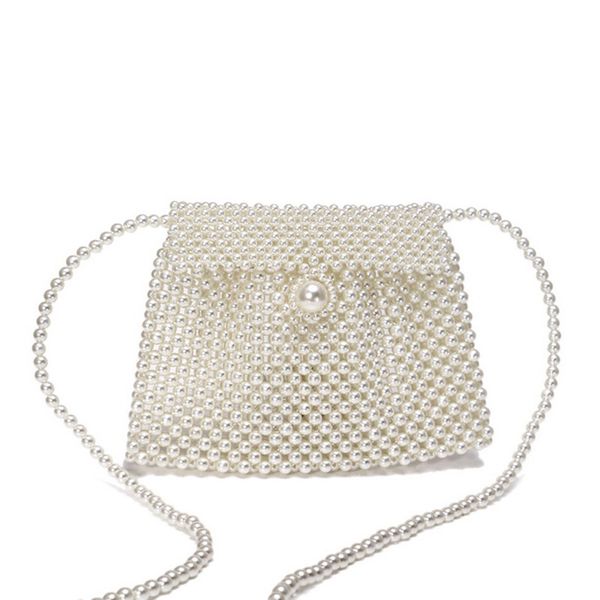 

2020 new arrival gorgeous pearl party evening messenger bag small handmade knitted clutch purse mini crossbody bag