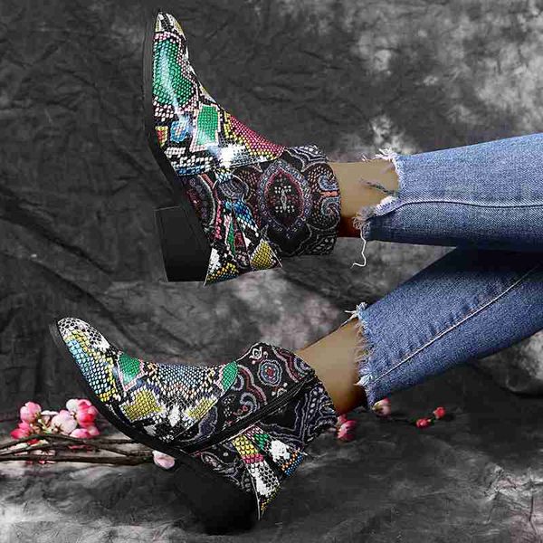 

boots 2021 women ankle fashion green snake grain booties winter female pointed toe high heels ladies zipper shoes, Black