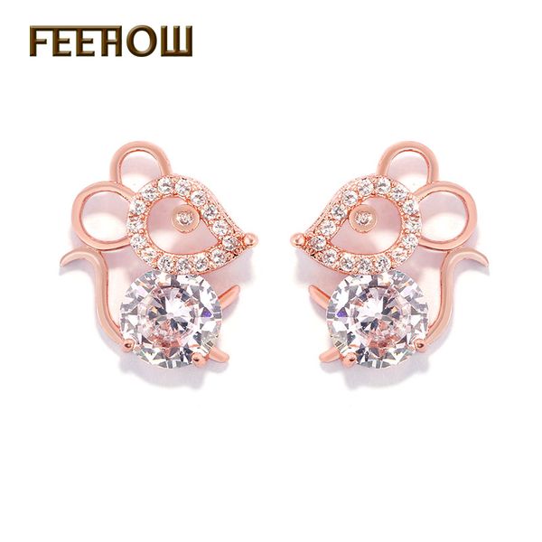 

stud ffeehow korean animal zodiac mouse design earrings shiny wedding for ladies ze051, Golden;silver