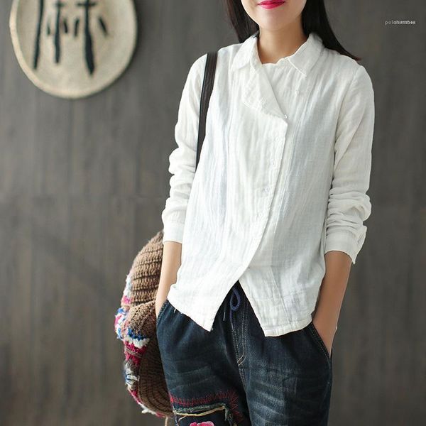 

shirt simple solid color long sleeve loose shirt famale designer comfortable womens vintage diagonal casual, White