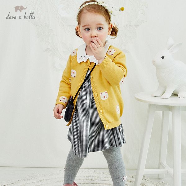 

dbz14562-1 dave bella autumn infant baby girls fashion cartoon cat cardigan kids toddler coat children cute knitted sweater, Blue