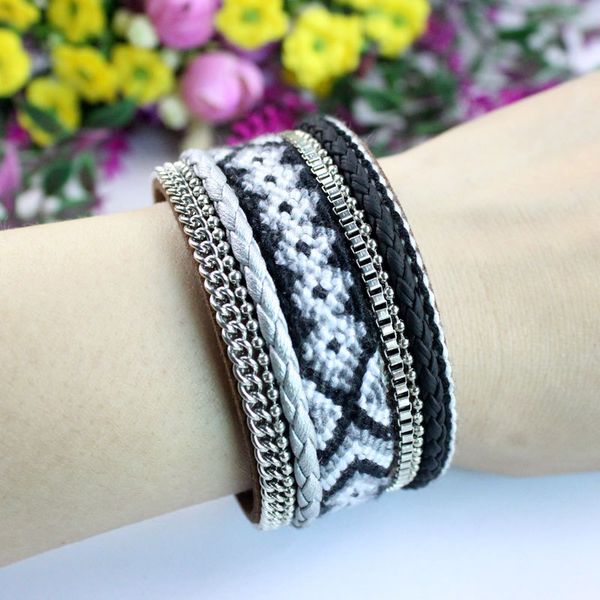 

new fashion pu rope hand-woven high-quality korean velvet magnet buckle bracelet bohemian style bracelet lucky for men, Golden;silver