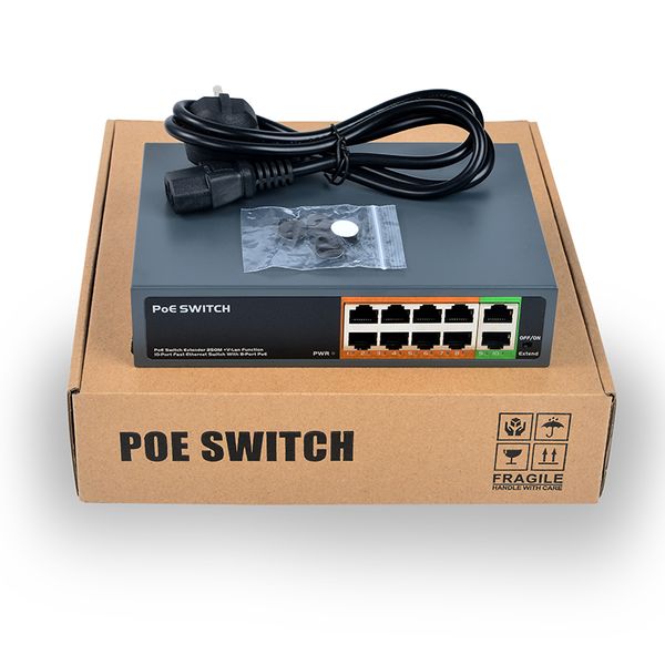 

8ch poe injector power over ethernet switch for 48v poe hd ipc 30x ptz camera
