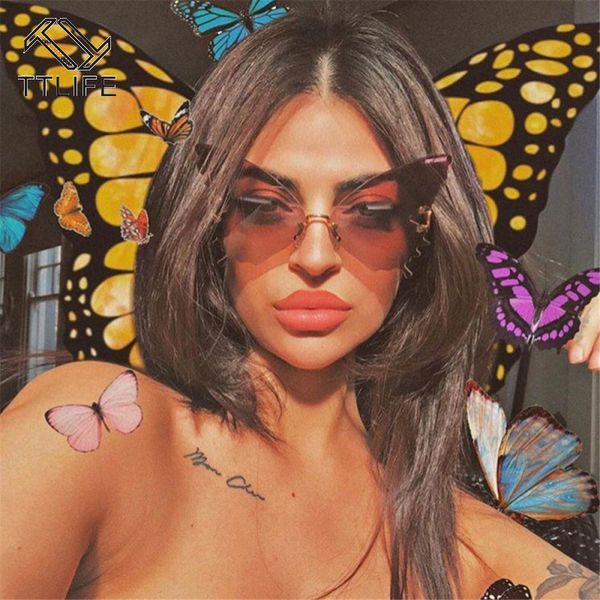 

ttlife oversized sunglasses frame 2020 women sun glasses butterfly rimless sunglasses steampunk eyeglasses vintage eyewear uv400, White;black
