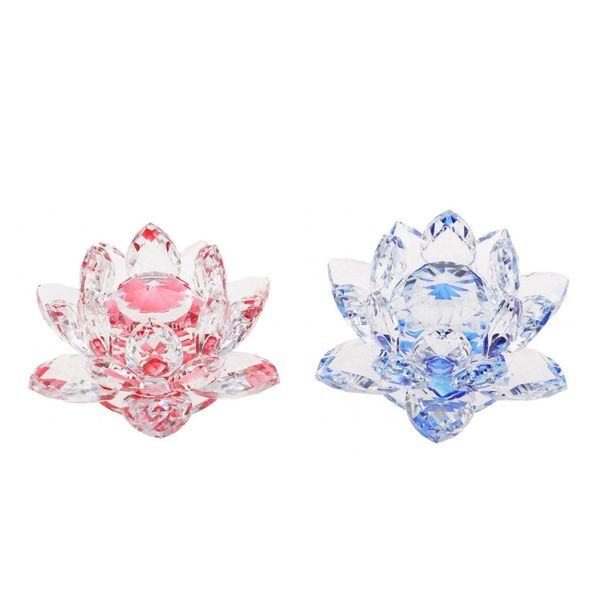 

2x crystal figurine lotus flower model crafts wedding home decor red & blue