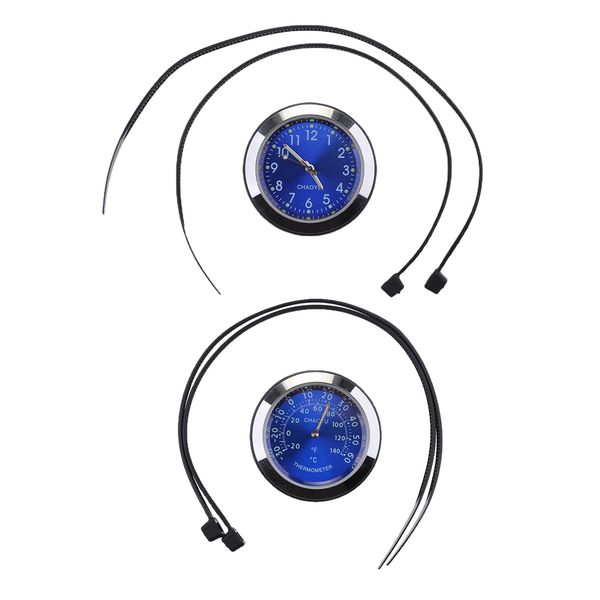 

2pcs universal motorcycle bike handlebar watch clock and thermometer temperature gauge noctilucent instruments motorbike diy kits - blue