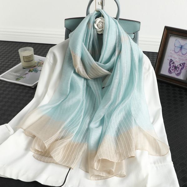 

scarves 2021 stripe scarf hijab winter silk wool women fashion warm long shawl bandana foulard poncho, Blue;gray