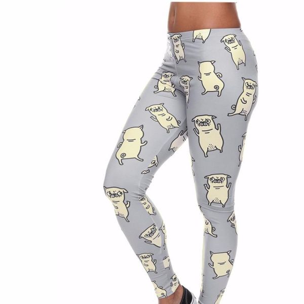 

summer fashion women slim workout pants trousers pugs dance digital printing leggings ladies skinny sportswear leggings, Black