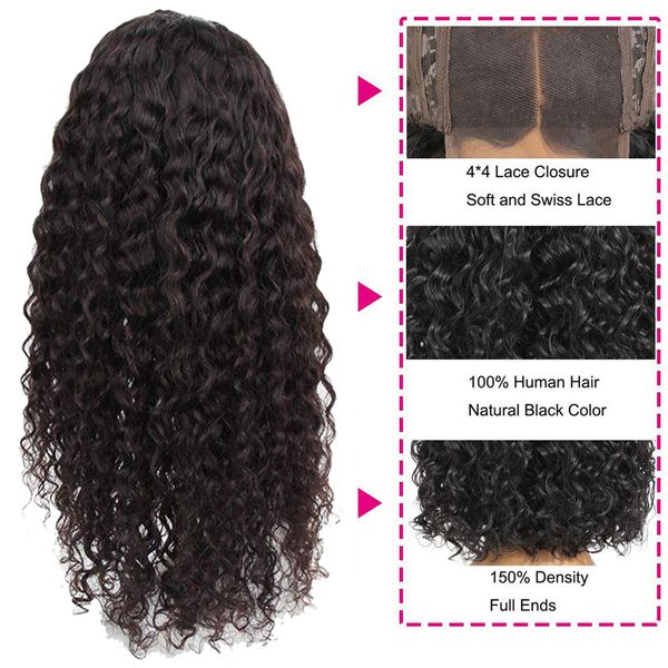 

2020 new lace frontal wig closure wigs 4*4 lace indian human hair remy hair pre plucked hairline with baby hair for women, Black