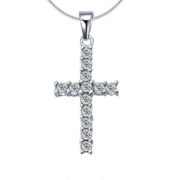 

luxury classic cross cz pendant necklace women's wedding party clavicle choker chain romantic valentine's day jewelry gifts, Silver