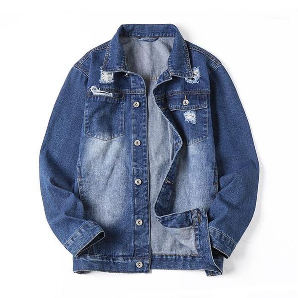 

coat mens designer denim jacket coat spring new blue hole long sleeve loose hoome clothing casual, Black;brown