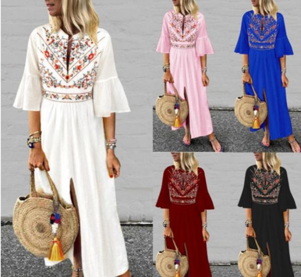 

women short sleeve boho casual loose floral kaftan maxi dress ladies beach long dress evening party club dresses elegant, Black;gray