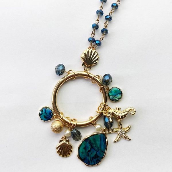 

nautical ocean style pendant necklace fashion abalone paper seastar seashell pendant necklace for women gift, Silver