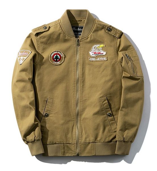 

mens casual jackets eagle embroidery pattren epaulet autumn winter clothing long sleeve zipper men's plus size outwear coats, Black;brown