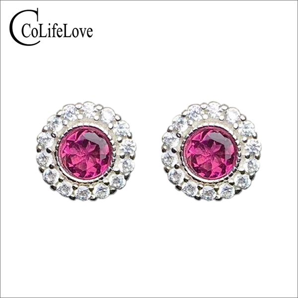 

elegant small silver gemstone stud earrings with tourmaline 4 mm natural pink tourmaline earrings for wedding gift for girl, Golden;silver