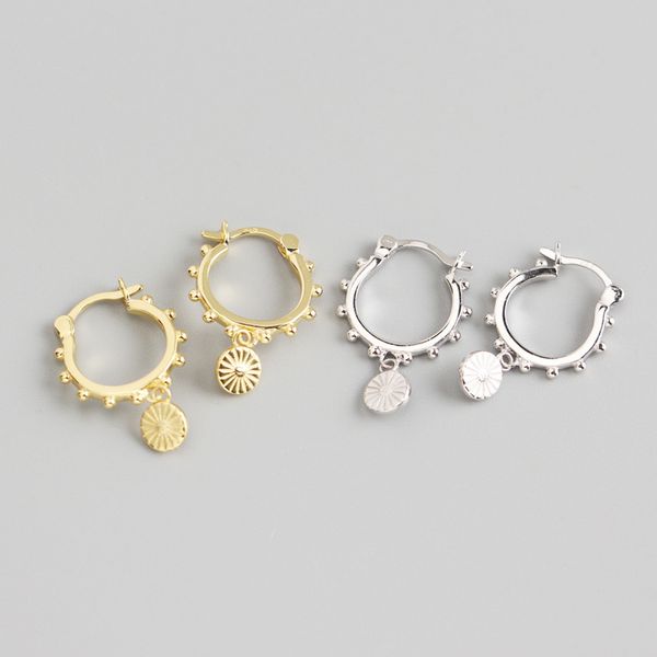 

hoop & huggie ypay 100% real 925 sterling silver earrings for women ins geometric small beads tag pendant earring party jewelry yme848, Golden;silver