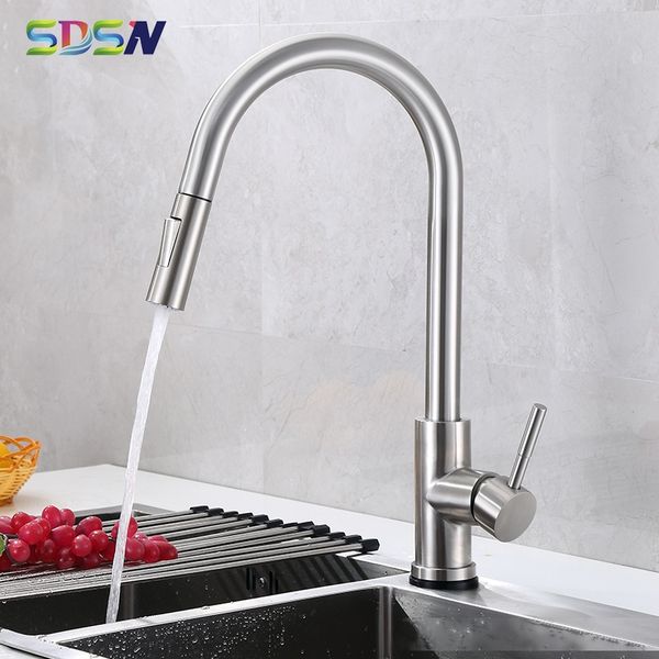 

pull out kitchen faucet sdsn 304 stainless steel pull down kitchen mixer tap brushed nickel kitchen faucets cold water taps t200424