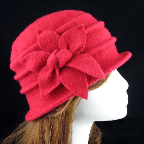 

fashion vintage women bucket hat solid color flower decoration autumn winter wool cap elegant ladies girls hats gifts new, Blue;gray