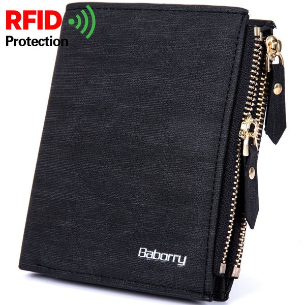 

rfid new mens wallet short mens anti-rfid mens bag square zipper p holder male purse, Brown;gray