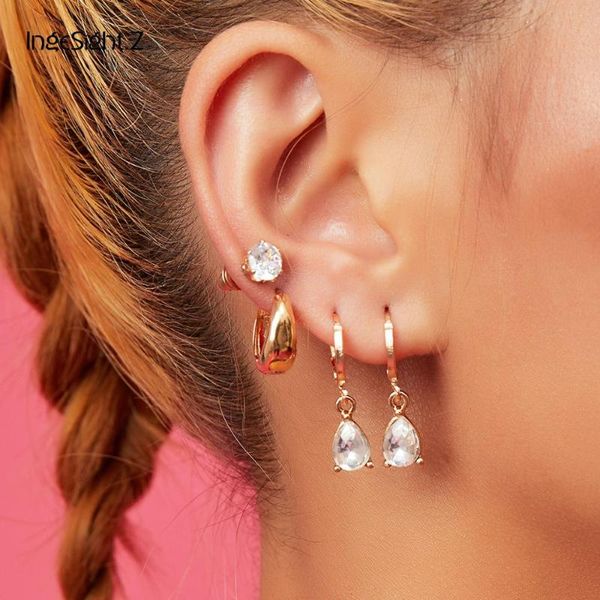 

hoop & huggie ingesight.z 4pcs/set punk geometric small round circle earrings statement shiny rhinestone fo women jewelry brinco, Golden;silver