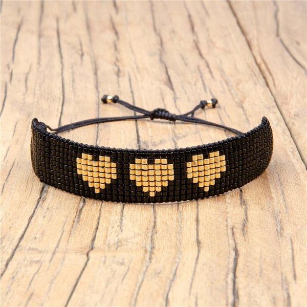 

charm bracelets rttooas miyuki beads bracelet black japan handmade woven for women heart-shape cuff fashion jewelry, Golden;silver