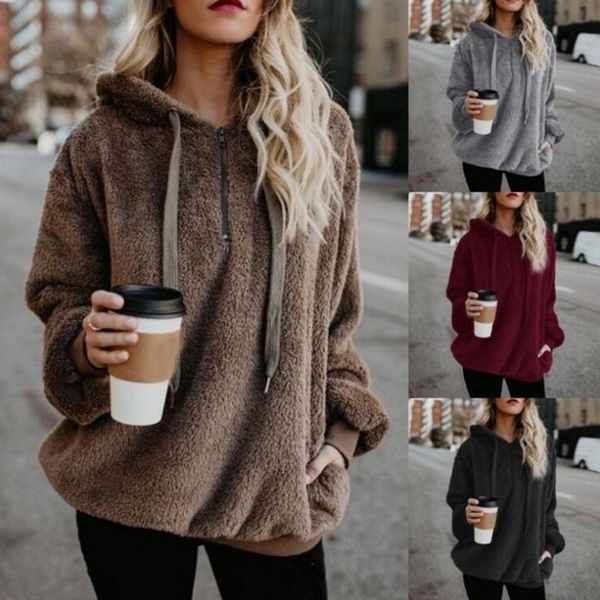 

sweatshirt women winter warm fluffy plush sweatshirts hoodies causal fleece fur sweatshirt pullover drop shipping, Black