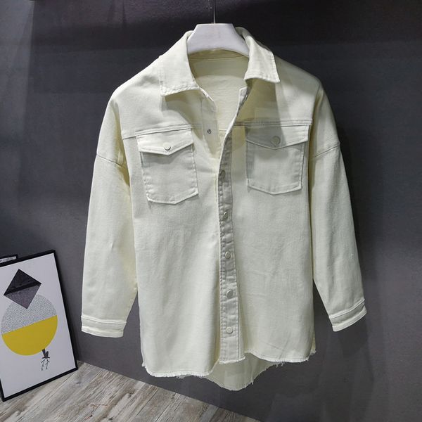 

new 5color white red black men streetwear simple solid jeans jackets hip hop fashion stretch colored cotton denim coat outerwear x0923 x0923, Black;brown