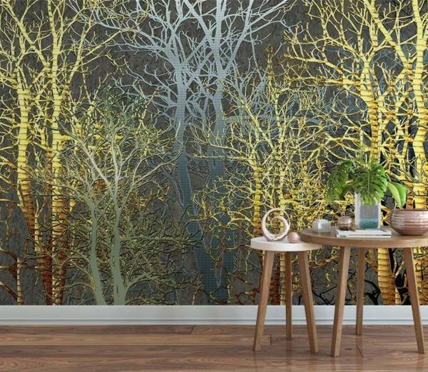 

custom 3d mural wallpaper modern metal abstract wealth tree forest mural decoration luxury living room study background wall