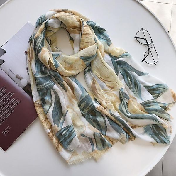 

soft scarf 2020 summer women flowers print beach wrap travel fashion sunscreen shawl accessories female scarf, Blue;gray