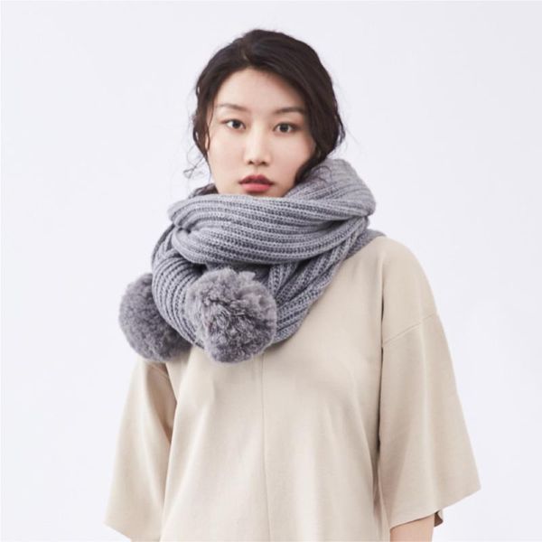 

scarves inner mongolia knitted wool scarf thickened and warm personalized ball bib for cold protection, Blue;gray