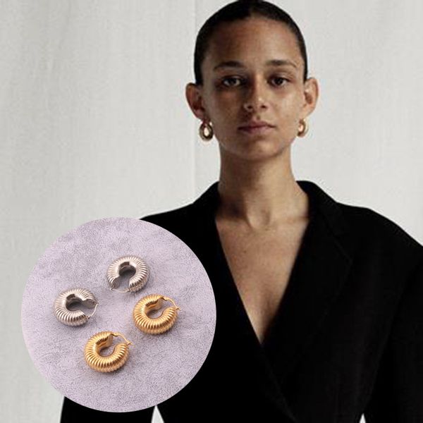 

pipe tube chunky thick hoop earring for women stainless steel hardware industrial style retro 2020, Golden;silver