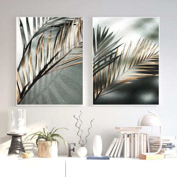 

paintings abstract palm leaf canvas art for living room aisle golden ink decoration posters prints unique nordic wall home