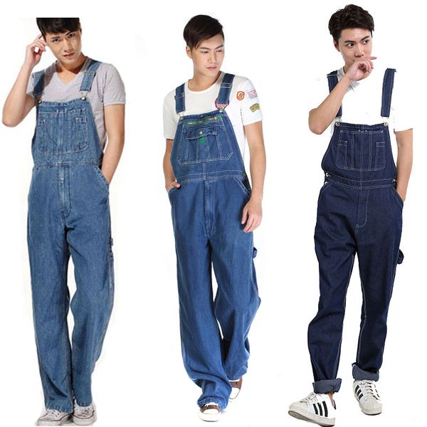

men's jeans denim overalls jumpsuit large size 28-48 50 strap straight pants blue for men