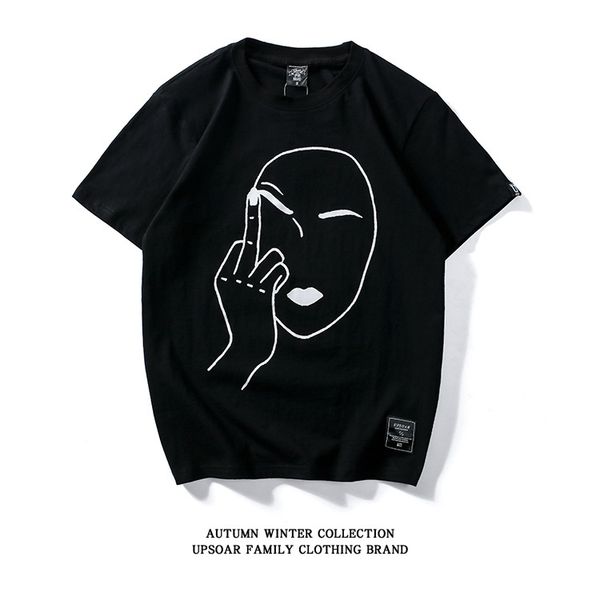 

smiley face designer t-shirt fashion casual men's and women's short sleeves black and white cotton t-shirt s-2xl, White;black