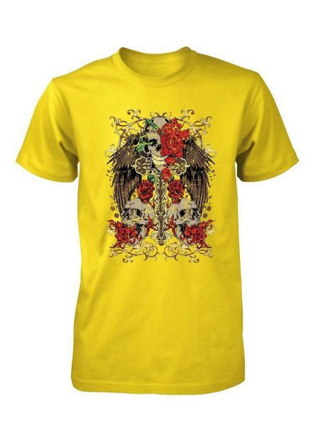

bnwt череп с розами и ангельские крылья татуировки rock качество взрослых tops тройника рубашки s-xxl футболка лето o шея tops
