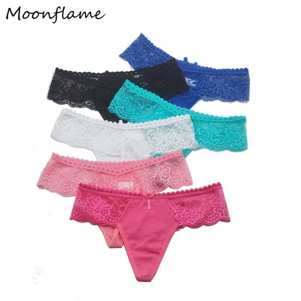 

moonflme 5 pcs/lots women thongs cotton g strings womens thong underwear 87236, Black;pink
