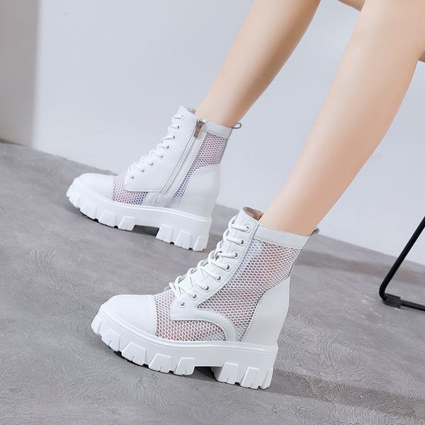 

ankle boots for women summer breathable mesh hole hollowed out cool boots white black lace up short boot female