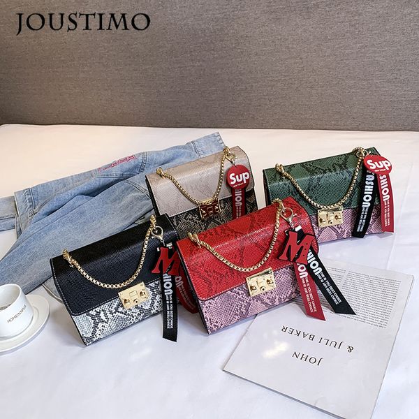 

luxury serpentine handbag women shoulder messenger bag leather ribbon chain snake printed purse ladies clutch bag