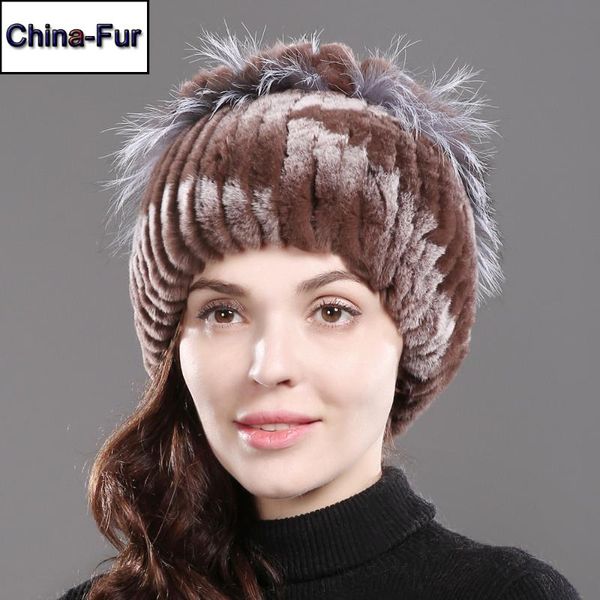 

2020 new style thickening warm rex fur hat 100% real rex fur cap with silver flower knitted beanie hat, Blue;gray