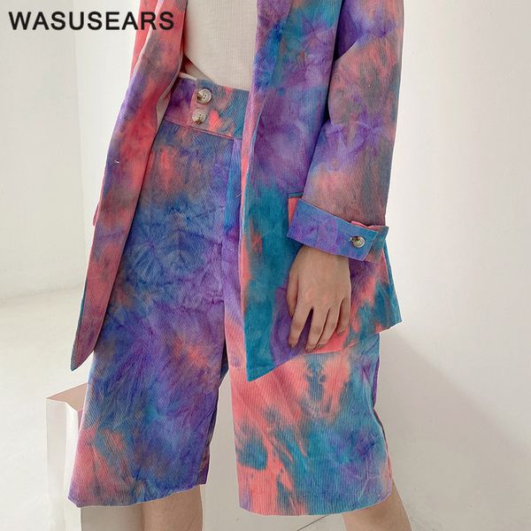 

women shorts high waist tie dye shorts women casual button up loose with pockets korean fashion autumn 2020, White;black