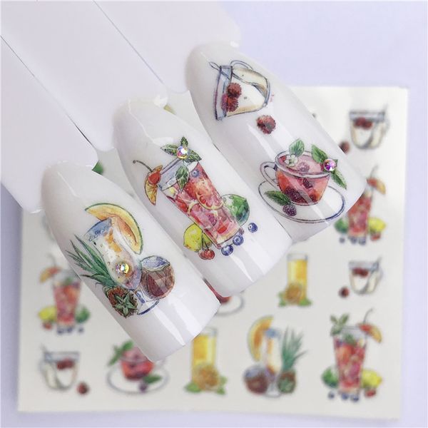 

1 sheet summer series nail water decals flower fruit pattern tranfer sticker flamingo pineapple mermaid nail art decoration, Black