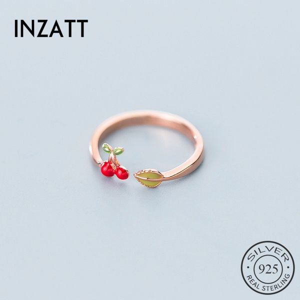 

cluster rings inzareal 925 sterling silver enamel cherry adjustable ring for fashion woman party fine jewelry cute minimalist accessories, Golden;silver